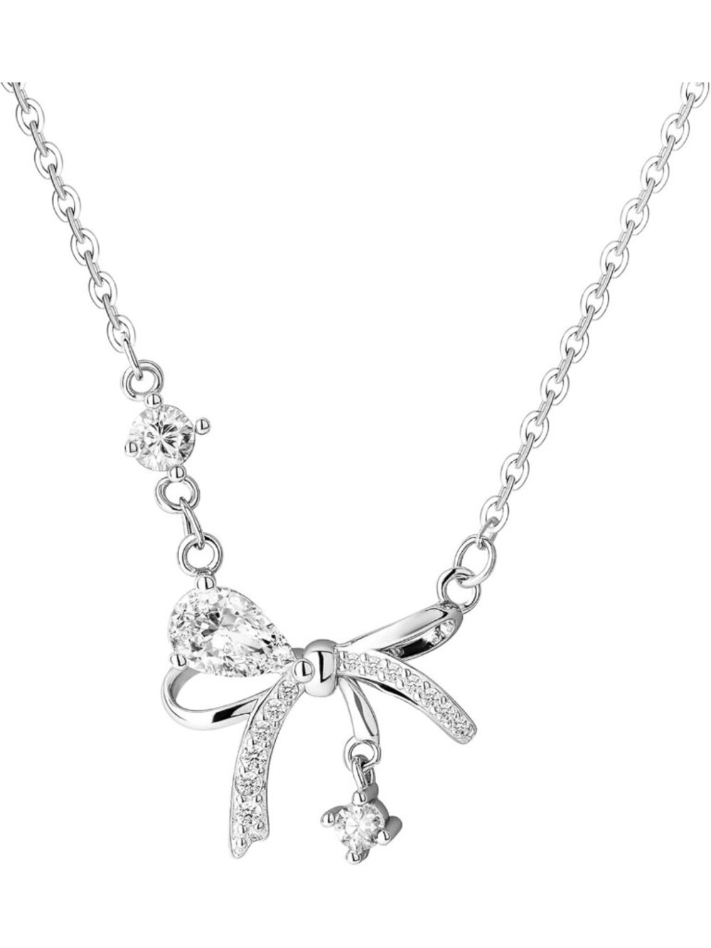 Dainty Sterling Silver Bow Necklace, 925 CZ Ribbon Pendant, Elegant Gift for Her